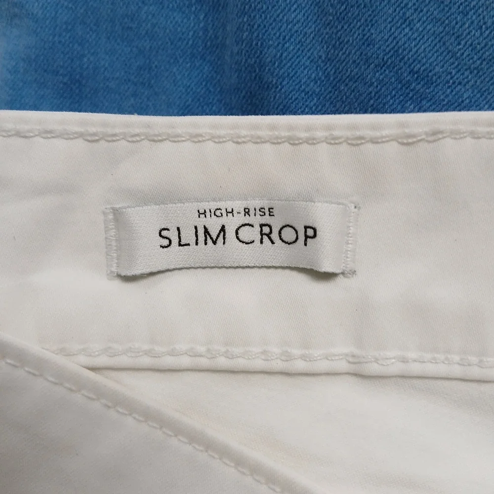 WHBM High Rise Slim Crop Pants Off White‎ Tan Pocket Trim Size 14